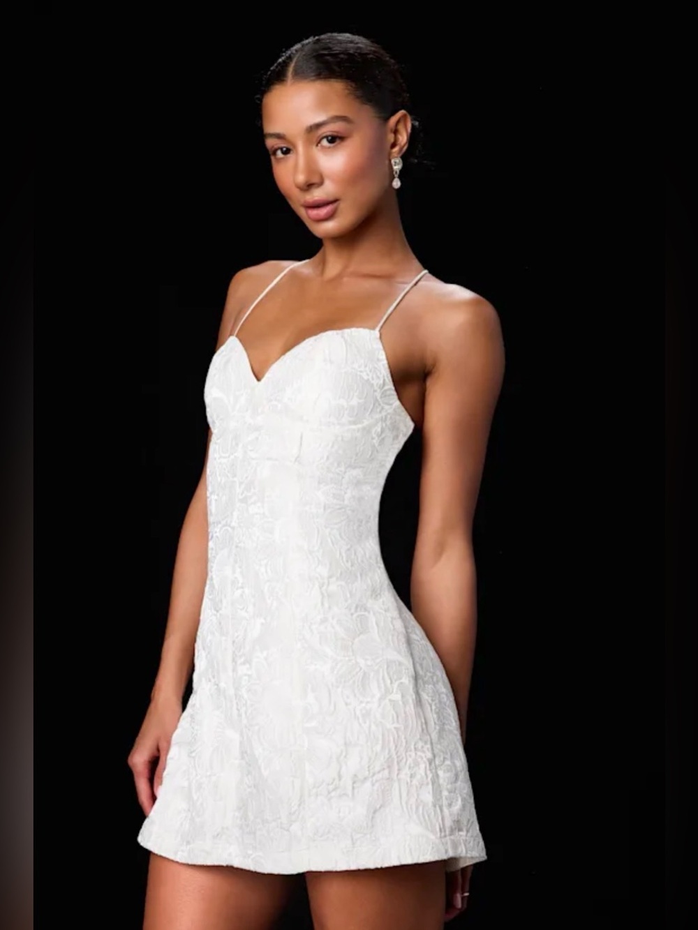 Lulus Lucille Ivory Floral Jacquard Lace-Up Mini Dress Size Medium NEW w/ Tag